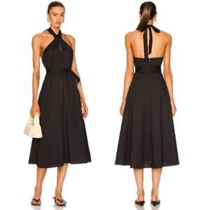 STAUD Black Halter Midi Dress